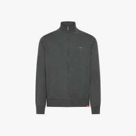 Cardigan in lana e cotone con zip grigio scuro