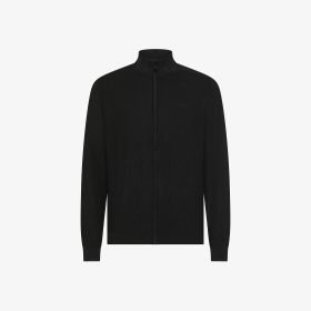 Black cotton knit zip-up cardigan
