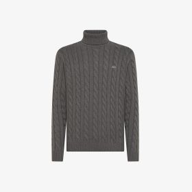 Maglia dolcevita in misto lana a trecce grigio scuro