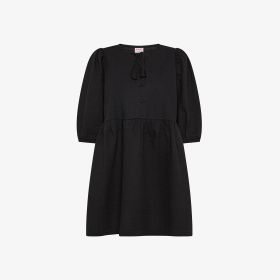 Black seersucker cotton mini dress