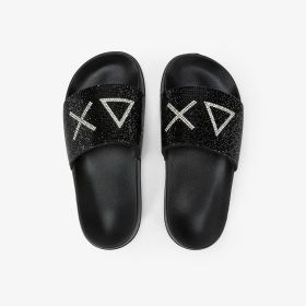 Ciabatte in PU con strass nero