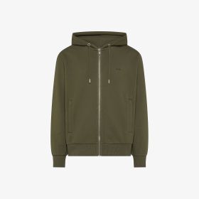 Dark military green cotton fleece zip hoodie