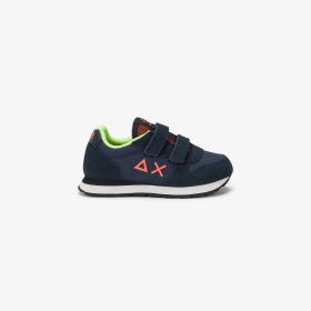 Navy blue Boy's Tom Fluo nylon and suede sneaker