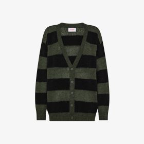 Cardigan in lana e alpaca a righe nero/militare scuro