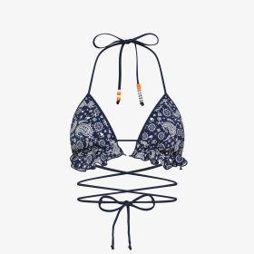 Bikini mare a pois con rouches blu navy/bianco panna