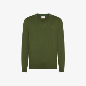 Maglia in cotone con scollo a V verde scuro