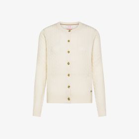 Cardigan in lana e cashmere a trecce bianco panna