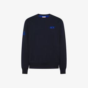 Felpa girocollo in cotone con logo fluo navy blue
