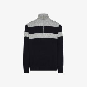Maglia color block in lana con zip navy blue/grigio chiaro