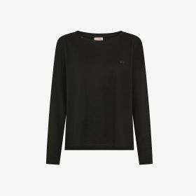 Black cotton jersey boat neckline T-shirt