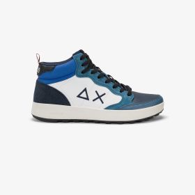 Dark avio Genius Mid nylon and suede sneaker