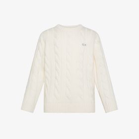 Off white wool and cashmere cable-knit jumper