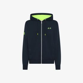 Felpa in cotone con cappuccio e zip blu navy