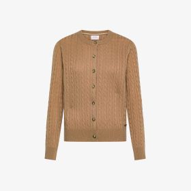 Cardigan in lana e cashmere a trecce cammello