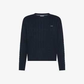Navy blue cotton cable-knit jumper