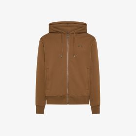 Felpa in cotone con cappuccio e zip marrone cacao