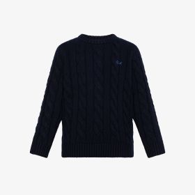 Navy blue wool and cashmere cable-knit jumper