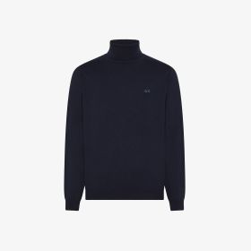 Maglia dolcevita in cotone e lana navy blue