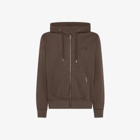 Brown cotton fleece zip hoodie