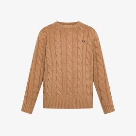 Maglia in lana e cashmere a trecce cammello