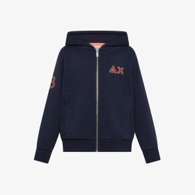 Felpa in cotone con zip e logo fluo navy blue