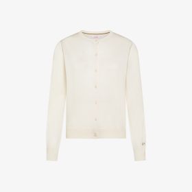 Cardigan girocollo in lana e cotone bianco panna