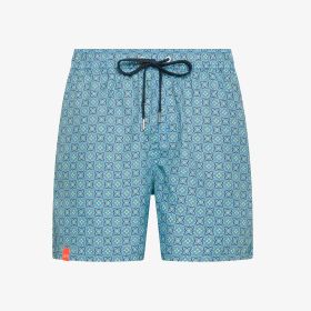Turquoise/avio blue printed beach shorts