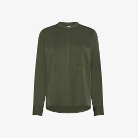 Blusa in cotone con taschino verde militare scuro