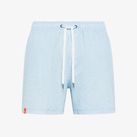 Shorts mare in nylon a righe azzurro/bianco