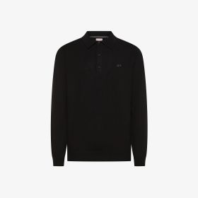 Black wool and cotton polo shirt