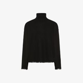 Maglia dolcevita in lana con frange nero