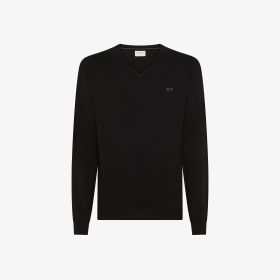 Black wool and cotton v-neck jumper