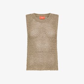 Stone grey cotton crochet knit top