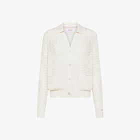 Cardigan in maglia di cotone bianco panna