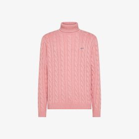 Maglia dolcevita in misto lana a trecce rosa scuro