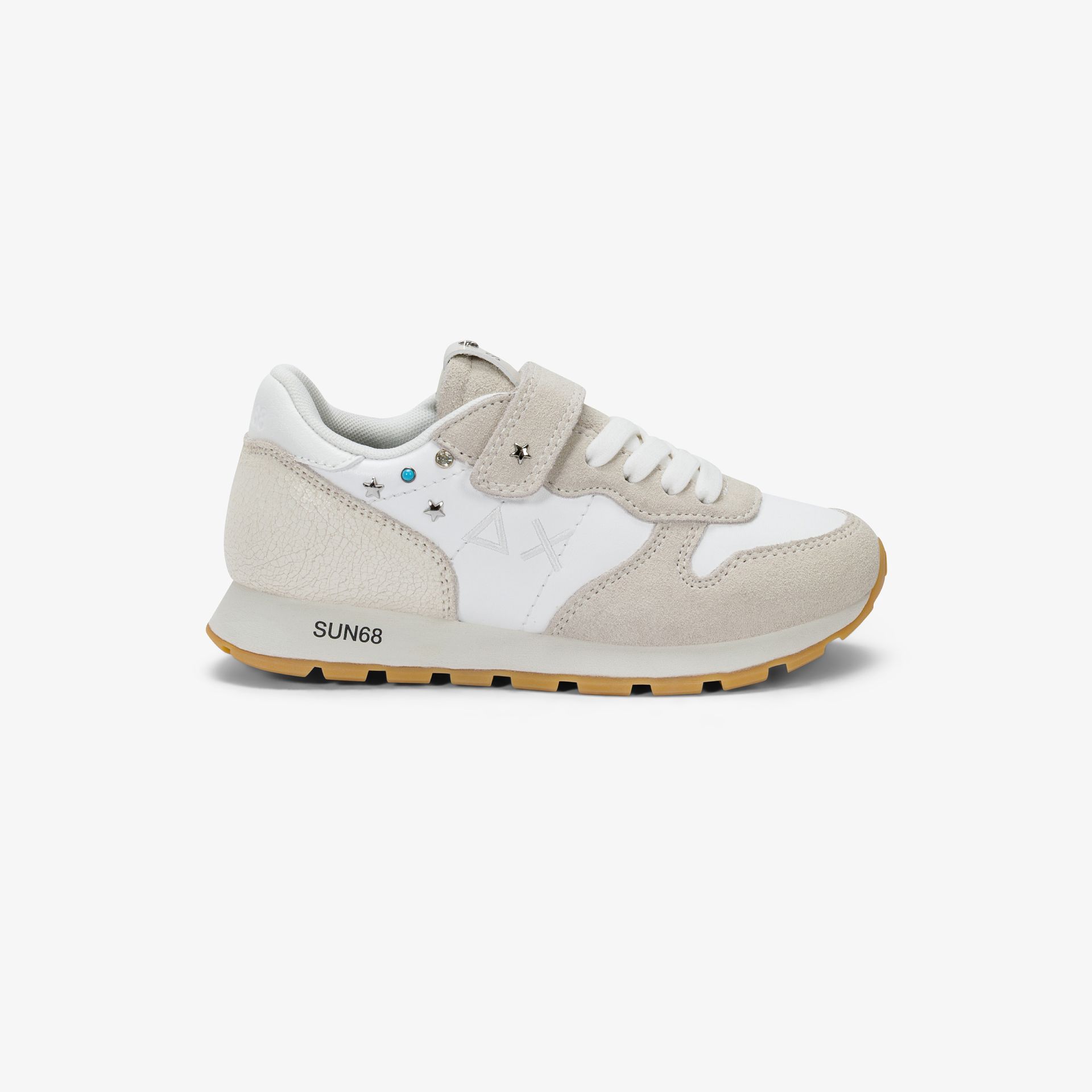 Sneaker Girl's Ally Studs in suede e PU bianco panna
