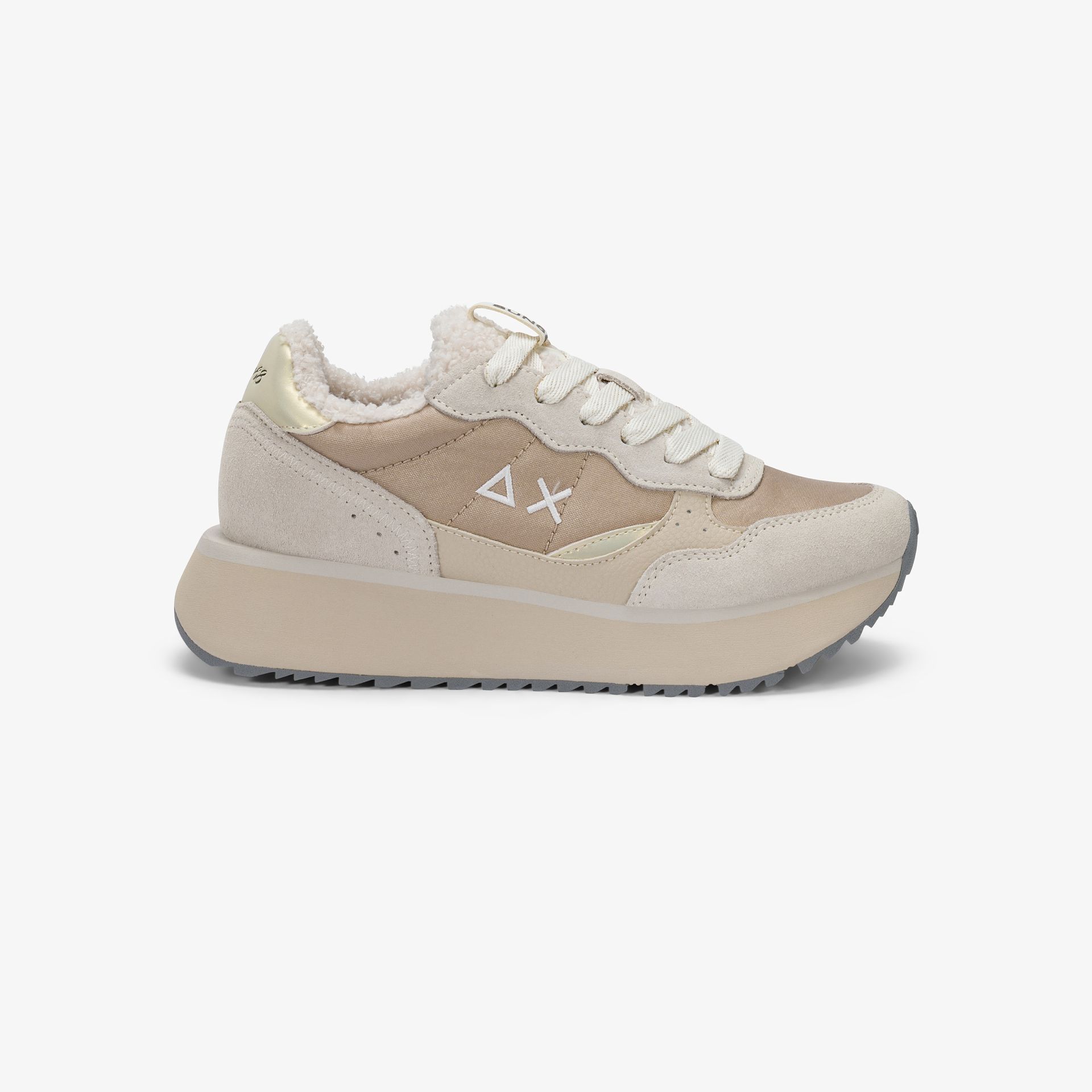Sneaker Big Ally Teddy in nylon e suede bianco panna