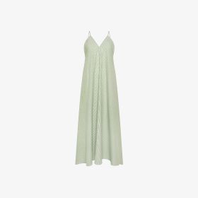 Off white/dark green striped cotton blend dress