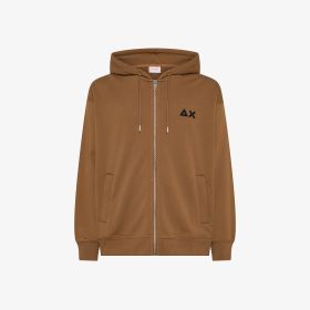 Felpa in cotone con cappuccio e zip marrone cacao