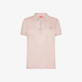 Polo in jersey di lino rosa porcellana