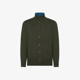 Cardigan in lana e cashmere con bottoni militare scuro