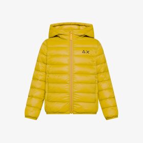 Yellow quilted nylon down jacket