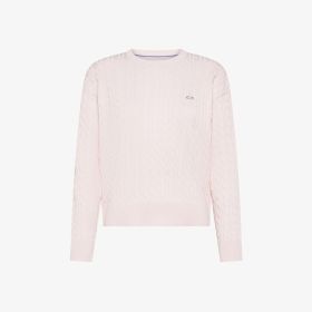 Pink cotton cable-knit jumper