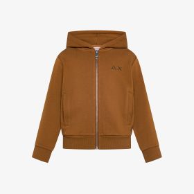 Felpa in cotone con cappuccio e zip marrone cacao