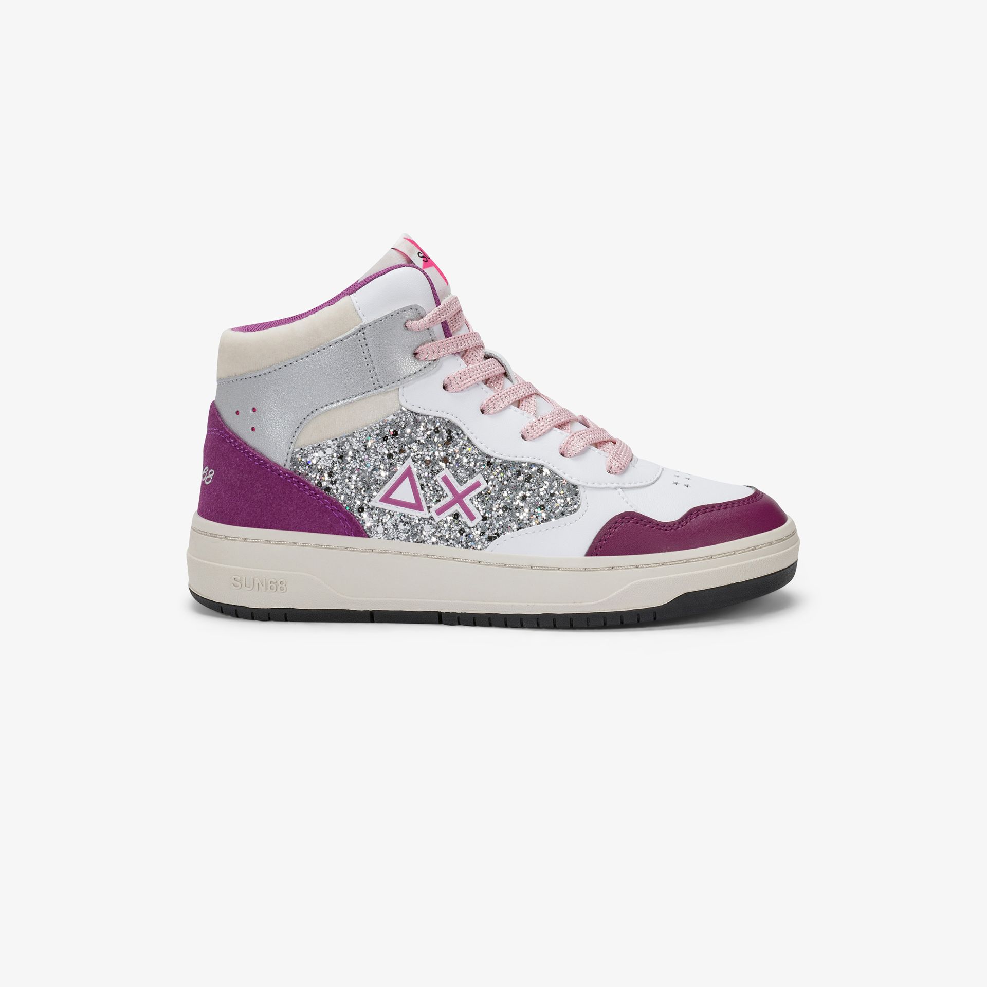 Sneaker Girl's Big Basket Love Lady con paillettes bianco/rosa ciclamino