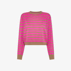 Maglia a righe in lana e cashmere marrone deserto/fuxia fluo