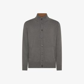 Cardigan in lana e cashmere con bottoni grigio scuro