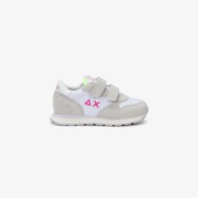 White/fuchsia fluo Girl's Ally Solid suede and nylon sneaker