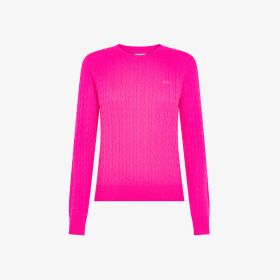 Maglione in lana e cashmere a trecce fuxia fluo