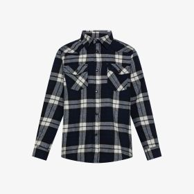 Navy blue/black checked cotton flannel shirt